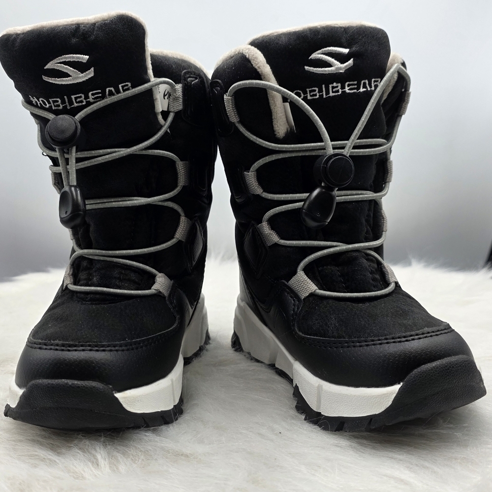 Kids Kobibear Toddler Black Lace Up Rain/Snow Boots with White Trim Size 2